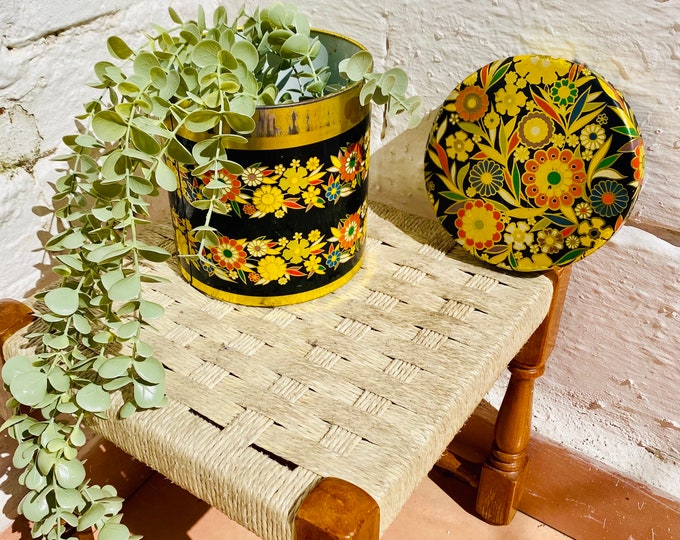 Antique Cola Cao Tin Canister: Spanish Floral Chocolate Milk Container