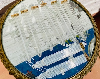 8 Antique Long Glass Chandelier Prisms Beads Crystals, Geometric Swirl Loop