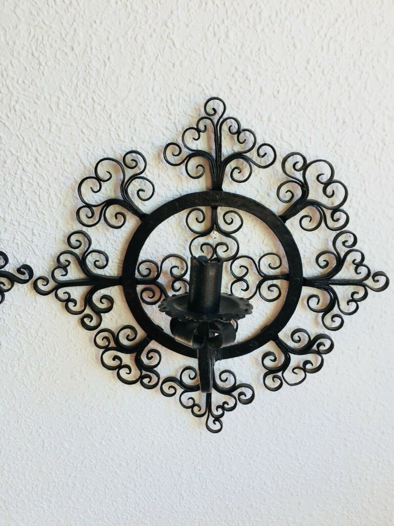 Antique Pair Wrought Iron Wall Sconces Wall Tile Plate Frame Etsy
