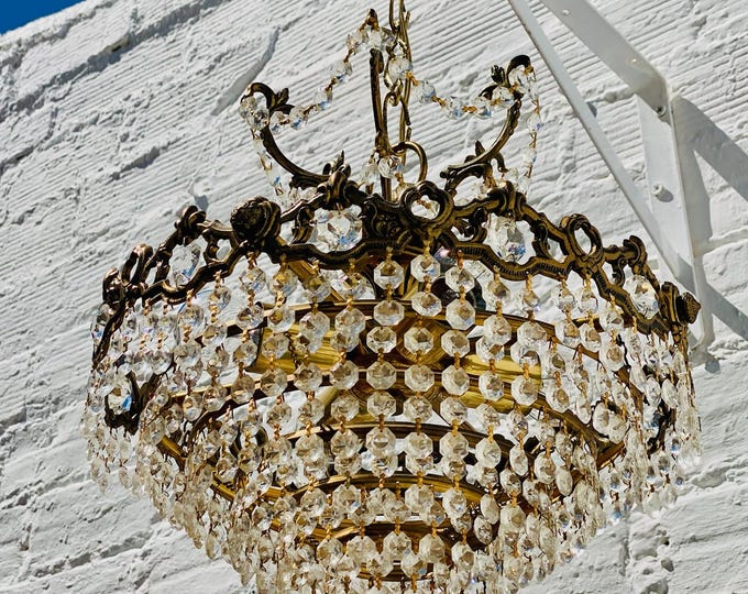 Antique French Crystal Chandelier: Ornate Bronze Tiered Lighting