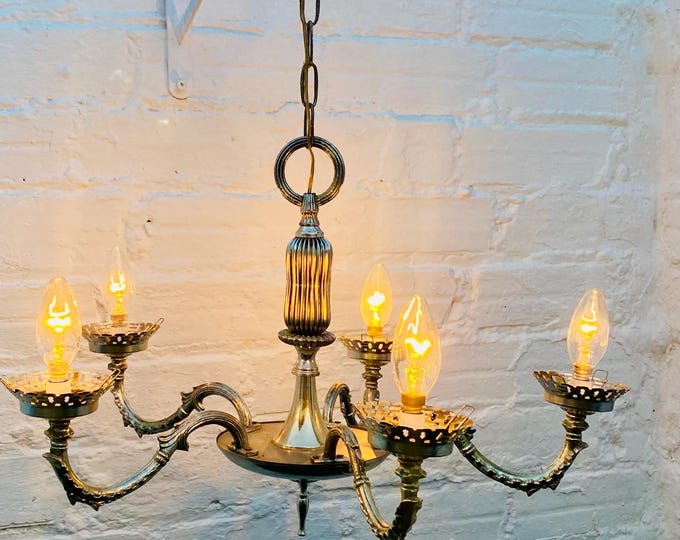 Antique Silver Chandelier: Silver Tone 5-Arm Ceiling Light, 25" L x 22" W