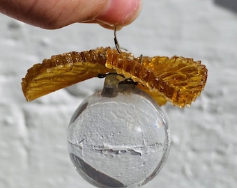 Antique Murano Glass Bead: Yellow Leaves Chandelier Prism
