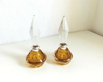 Antique Cut Crystal Perfume Jars with Sterling Silver (.915)