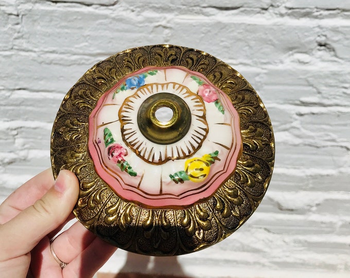 5.75" Antique Pink Capodimonte Chandelier Porcelain Bobeche Canopy Floral Flower Design