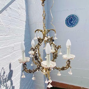 29 x 19&quot; W Porcelain Chandelier Capodimonte Manises White Floral Rose Candle Style Lighting, Suitable for USA & EU