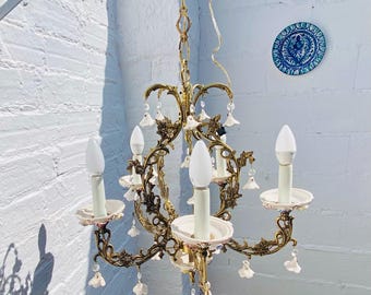 Manises Porcelain Chandelier: Spanish Floral Bronze Lighting