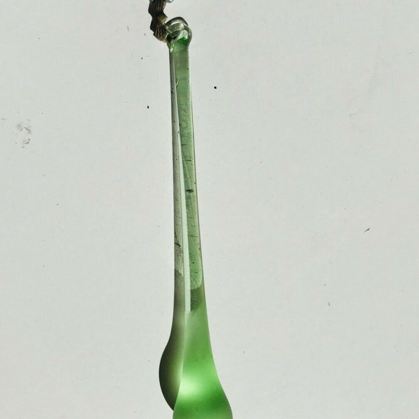 1 rare green antique glass long neck tear drop chandelier crystal prism beads