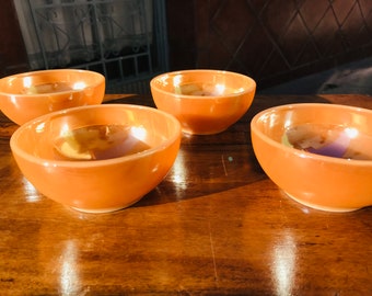4 BOWLS Anchor Hocking Fire King Peach Luster Lustre Set Cereal Soup Salad