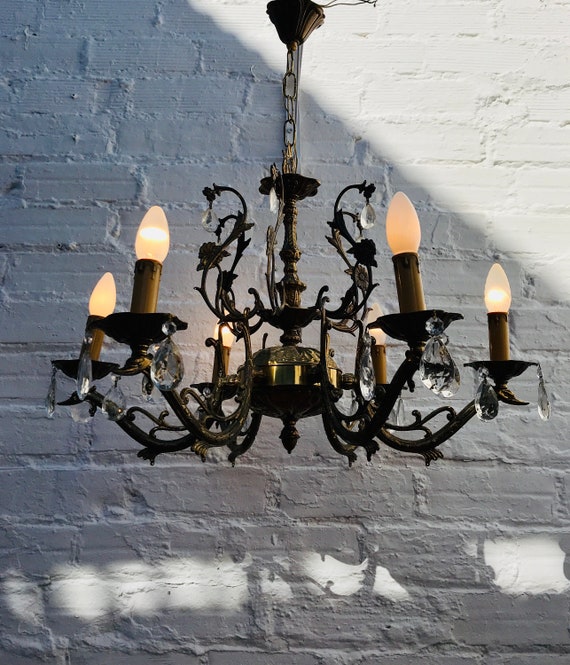 2024人気新作 Vintage Crystal Bronze Candle Chandelier 6 Arms 6 Lights シルバー