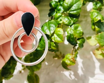 Antique Art Deco 925 Sterling Silver EARRINGS Chandelier Hoops Studs Black Onyx