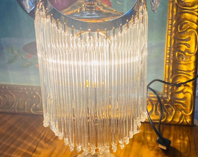 13" Vintage Crystal Prism Table Lamp Hollywood Regency Boudoir Lamp European Lighting French