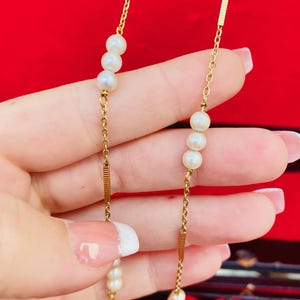 Antique 18k Gold Chain, Necklace, 36 Pearls, Mallorca / Majorca, Spain, 13.38 g, 30 in, Estate