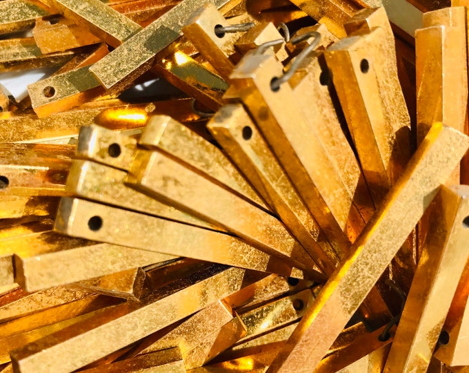 Lot of 13 -- 2" Antique Long Rectangular Gold Chandelier Prisms, Beads, Metal