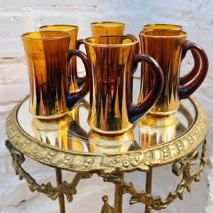 Tazas sopladas a mano, pan de oro marrón, diseño de mediados de siglo, copas de cóctel y vasos