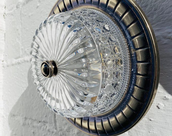 Vintage Cut Crystal Flush Mount Ceiling Light - Silver Tone (8x12")