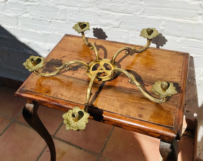5 Antique Chandelier ARMS, Wireway, Crystal Holes, Bronze, Cast Bronze, Parts Restore Repair