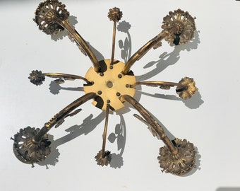 Antique Bronze Chandelier 4 Arms, 4 Branches, Leaves, Flowers, Wireway