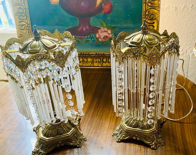 Antique French Empire Crystal Table Lamp Gilded Brass Boudoir Light Two Variations