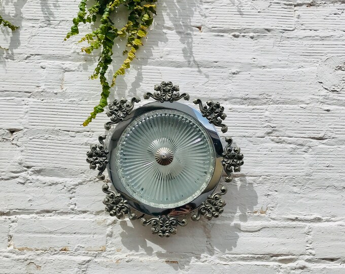 16 x 4" Antique Silver Tone Crystal Flush Mount Ceiling Wall Light Fixture