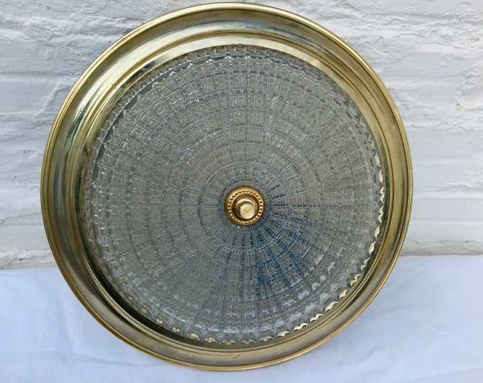 13" Antique Gold Brass Cut Crystal Crystal Flush Mount Ceiling Light Fixture