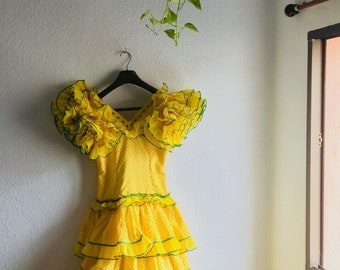 Petite Yellow Flamenco Dress: Vintage Spanish Costume
