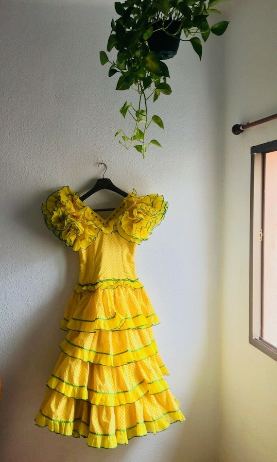 Waist 27 Petite Yellow Vintage Dress Authentic Flamenco Gypsy Costume Frida Feria Riding Clothes Etsy Australia