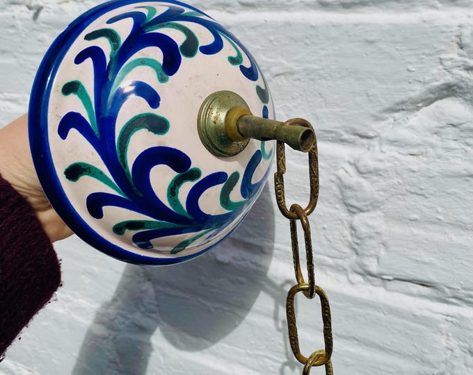 Ceramic Chandelier Ceiling Canopy, Mediterranean, Fajalauza, Talavera, Blue White Brass