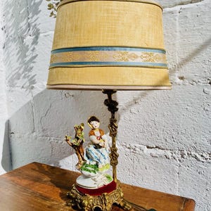 Antique Classical European Table Lamp, Porcelain, Bronze, Figural, Austria, 1920s