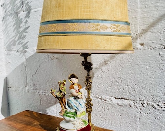 Antique Classical European Table Lamp, Porcelain, Bronze, Figural, Austria, 1920s