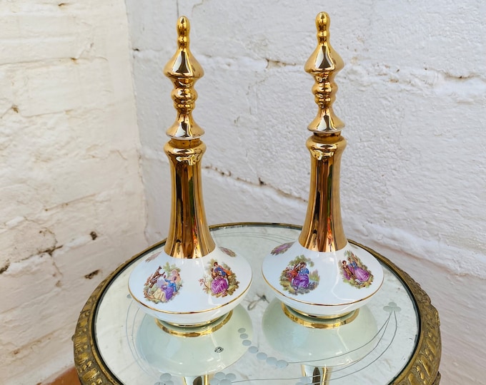 Antique Porcelain Scent Bottle: Gold Leaf Janbo Spain, Sevres Style