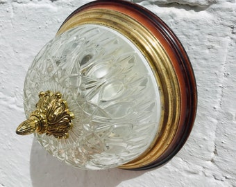 10.5" Antique Cut Crystal Flush Mount Ceiling Light Wall Fixture Brass Bronze