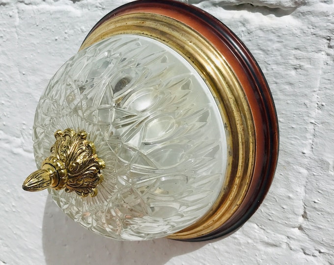 10.5" Antique Cut Crystal Flush Mount Ceiling Light Wall Fixture Brass Bronze