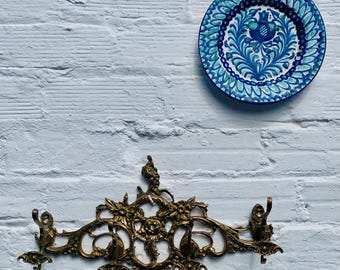 Antique Sand Cast Bronze COAT RACK HANGER French Spanish Italian, Ornate, Rococo, 4 Hooks