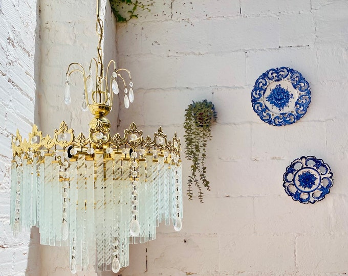 Antique Waterfall Chandelier: Hollywood Tiered Glass Prism Light