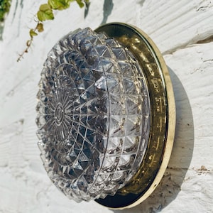 Lampada da soffitto in ottone anticato e vetro - Applique di metà secolo (7 pollici)