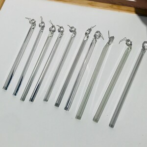 10 Long Clear Glass Chandelier Prisms ANTIQUE 8.5 in Stringers Beads Triangular