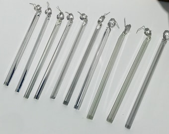 10 Long Clear Glass Chandelier Prisms ANTIQUE 8.5 in Stringers Beads Triangular