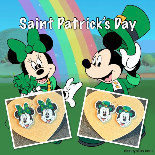 Saint Patrick’s Day Mickey & Minnie Stud Earrings with sparkles