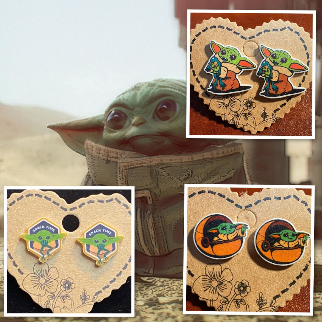 Baby Yoda Earrings Star Wars Mandalorian Galaxy's Edge Snack Time Etsy