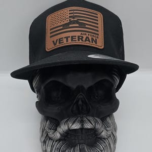 Veteran Hat - Laser Engraved Leather Patch with American Flag & Military Branch