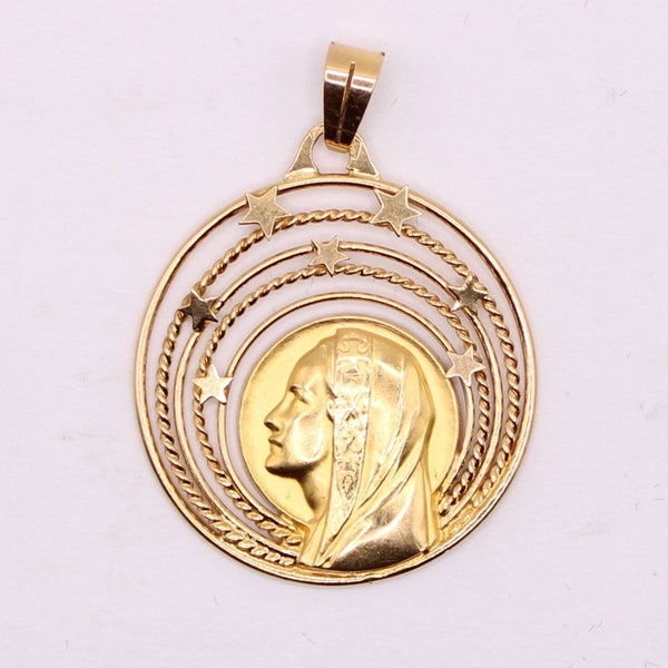 Pendentif Médaille de la Vierge voilée sous un ciel étoilé