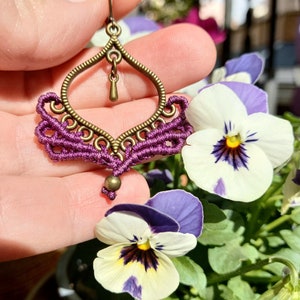 Handmade Macrame Earrings with Antique Metal. Boho Chic Jewelry, Gift for Her. Bohemian Style Macrame Earrings, Handmade Colorful Jewelry.