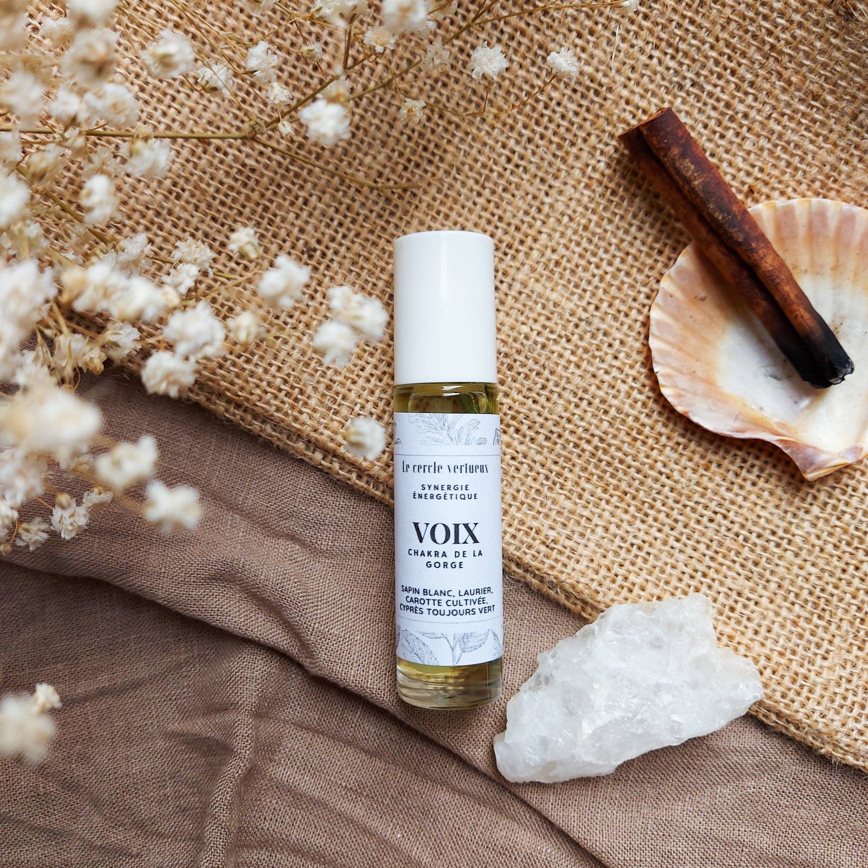 Voix Roll-On Énergétique Chakra de La Gorge Huiles Essentielles Bio Méditation Yoga Rituel