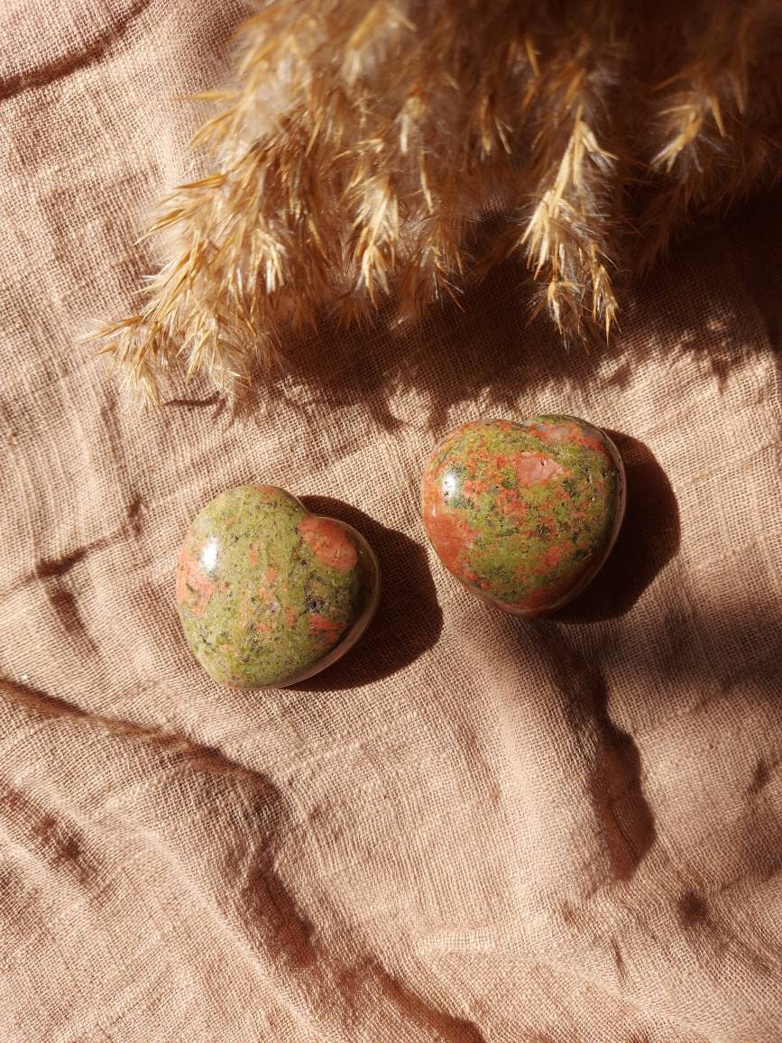 Unakite Galet Cœur Lithothérapie Énergétique Qualité A Chakra Du Blocages Émotionnels