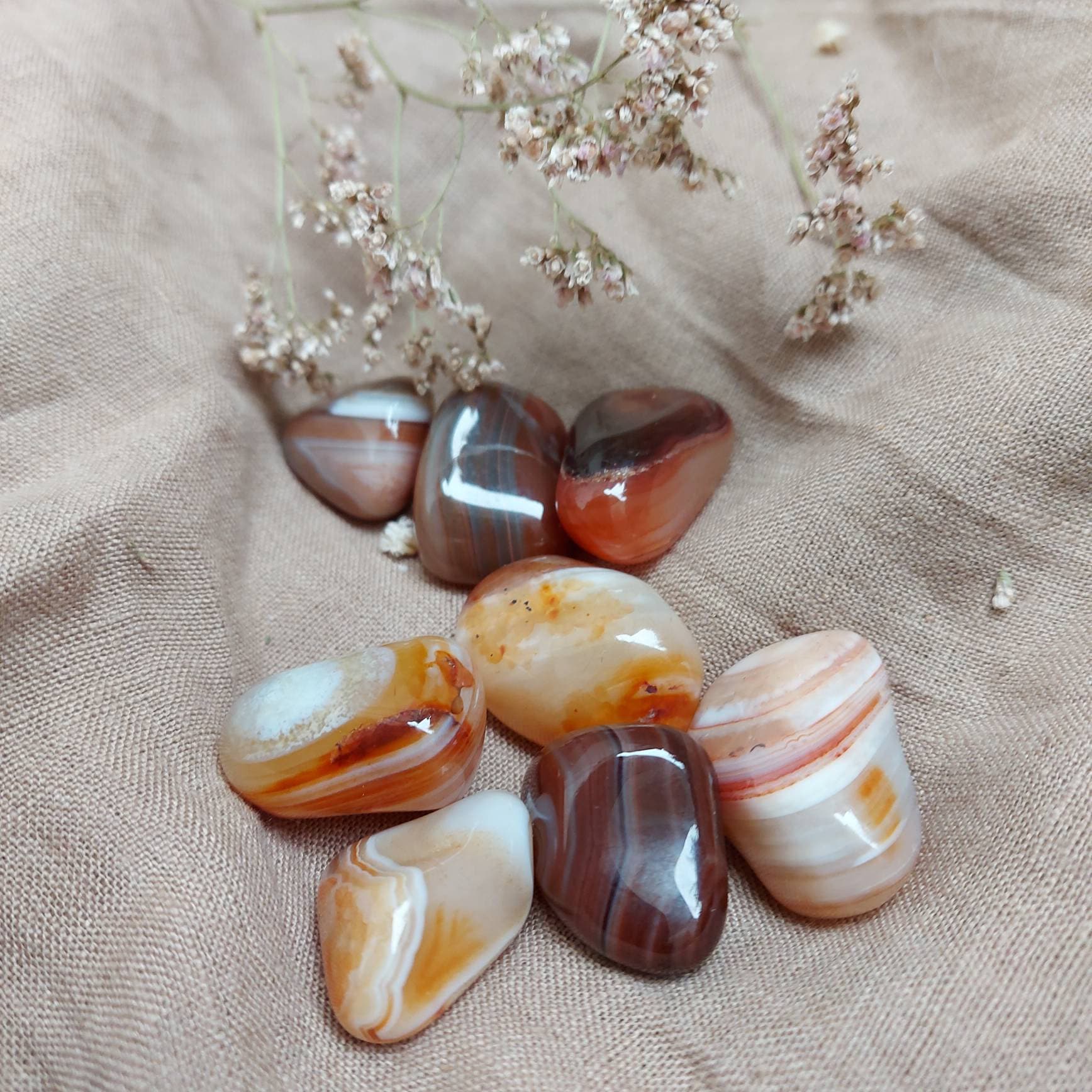 Cornaline Bandée Lithothérapie Pierre Roulée Cristaux Méditation Rituel Chakra Sacré Feu