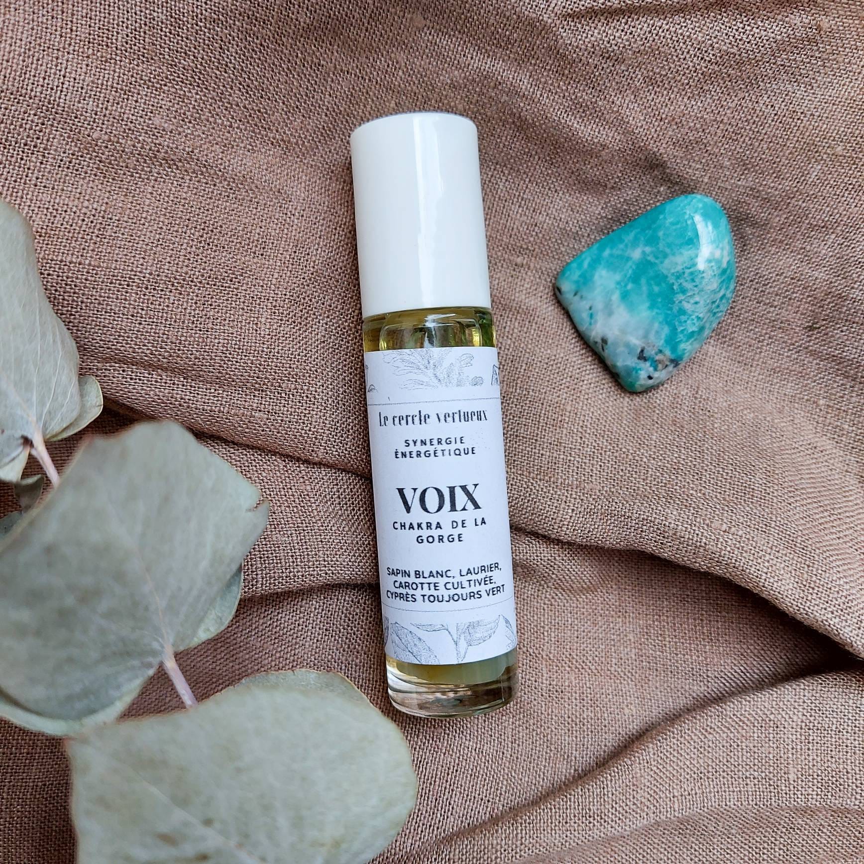 Duo Amazonite + Roll-On Énergétique Voix Chakra de La Gorge Huiles Essentielles Méditation Rituel