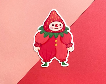 Strawberry Clown Cute Glossy Die Cut Sticker, Waterproof and Laminated, Laptop, Water Bottle, Phone Sticker