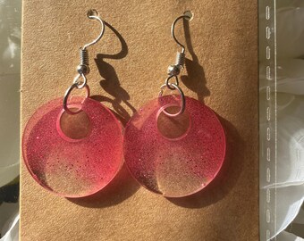 Handmade Pink Ombre Glitter Earrings - Presented on Card and in a Display Bag - Earring Gift