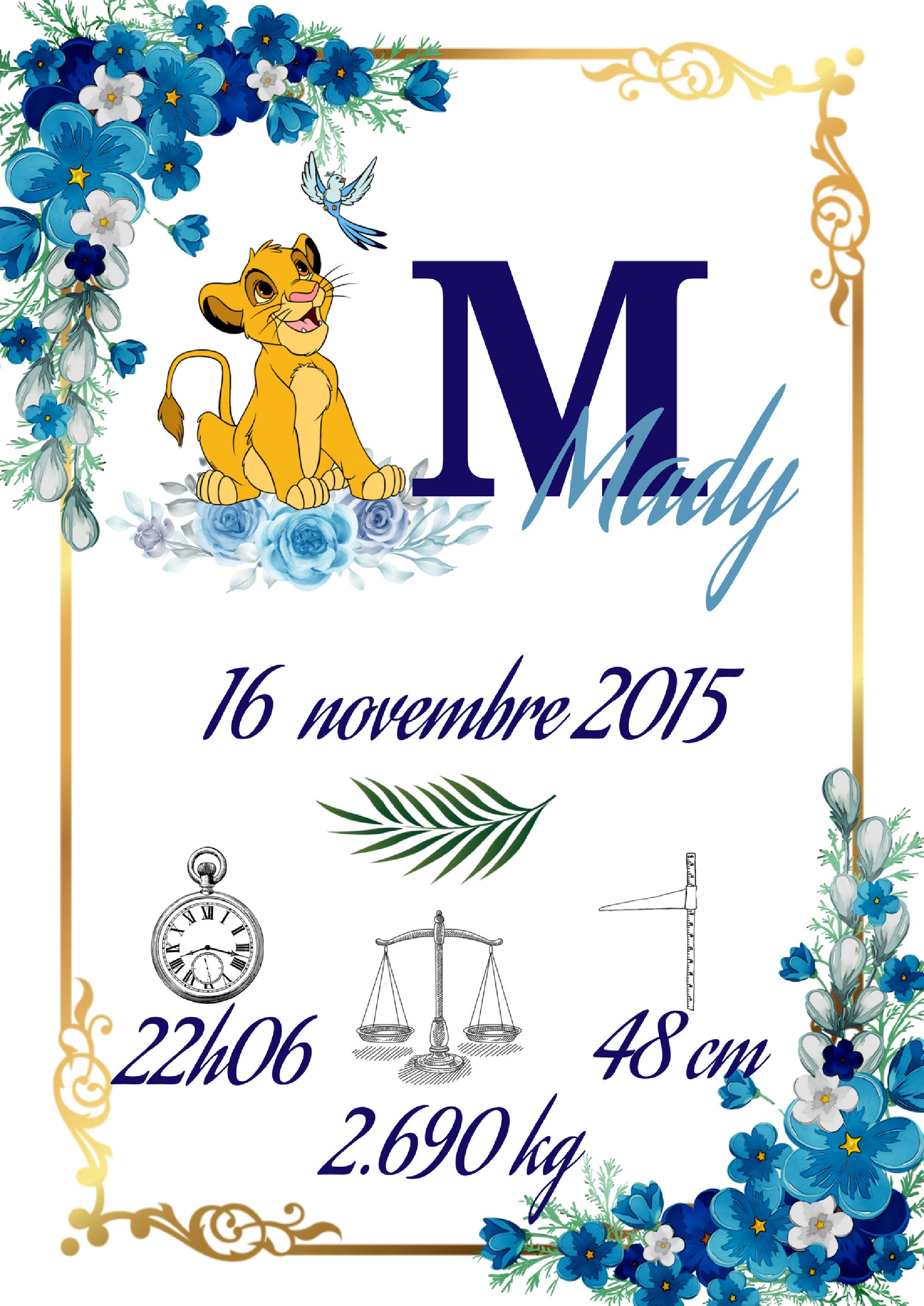 Affiche A4 Naissance Thème Le Roi Lion