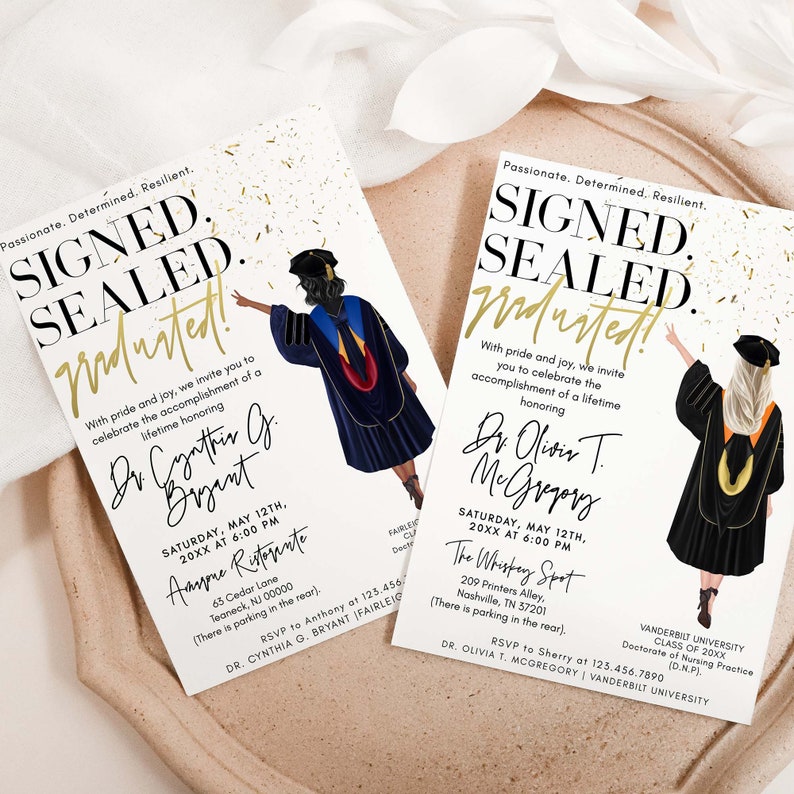 Phd Doctoral Black Graduation Invitation Black Doctorate Etsy